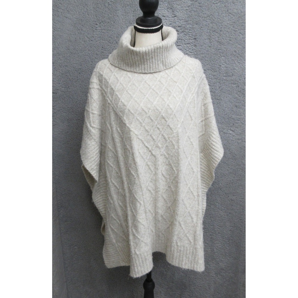 LOFT Cape Poncho Sweater Womens XS/S White Turtleneck Cable Knit Heavyweight